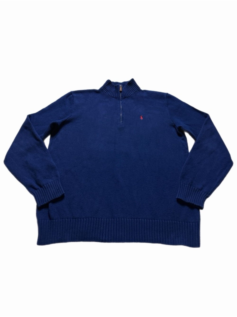 Polo Ralph Lauren Royal Blue Cotton Chunky Knit 1/4 Zip Sweater L Preppy Coastal - Picture 2 of 8